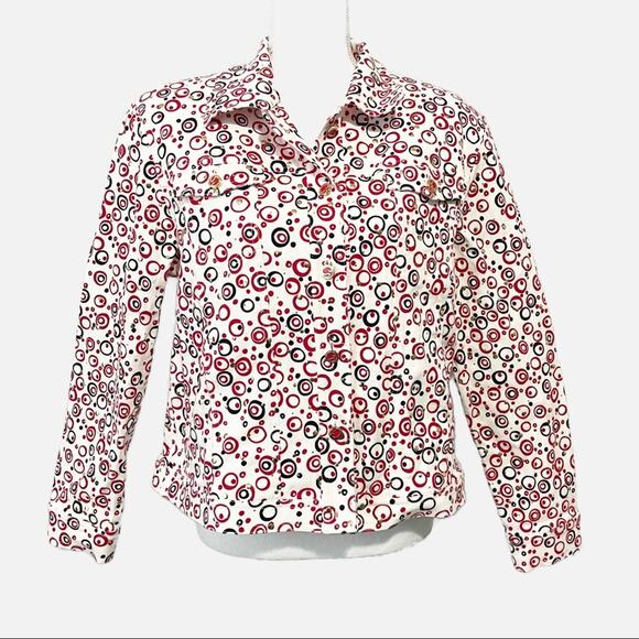 St John Sport Marie gray white studded geometric jacket button up size large - Picture 1 of 10